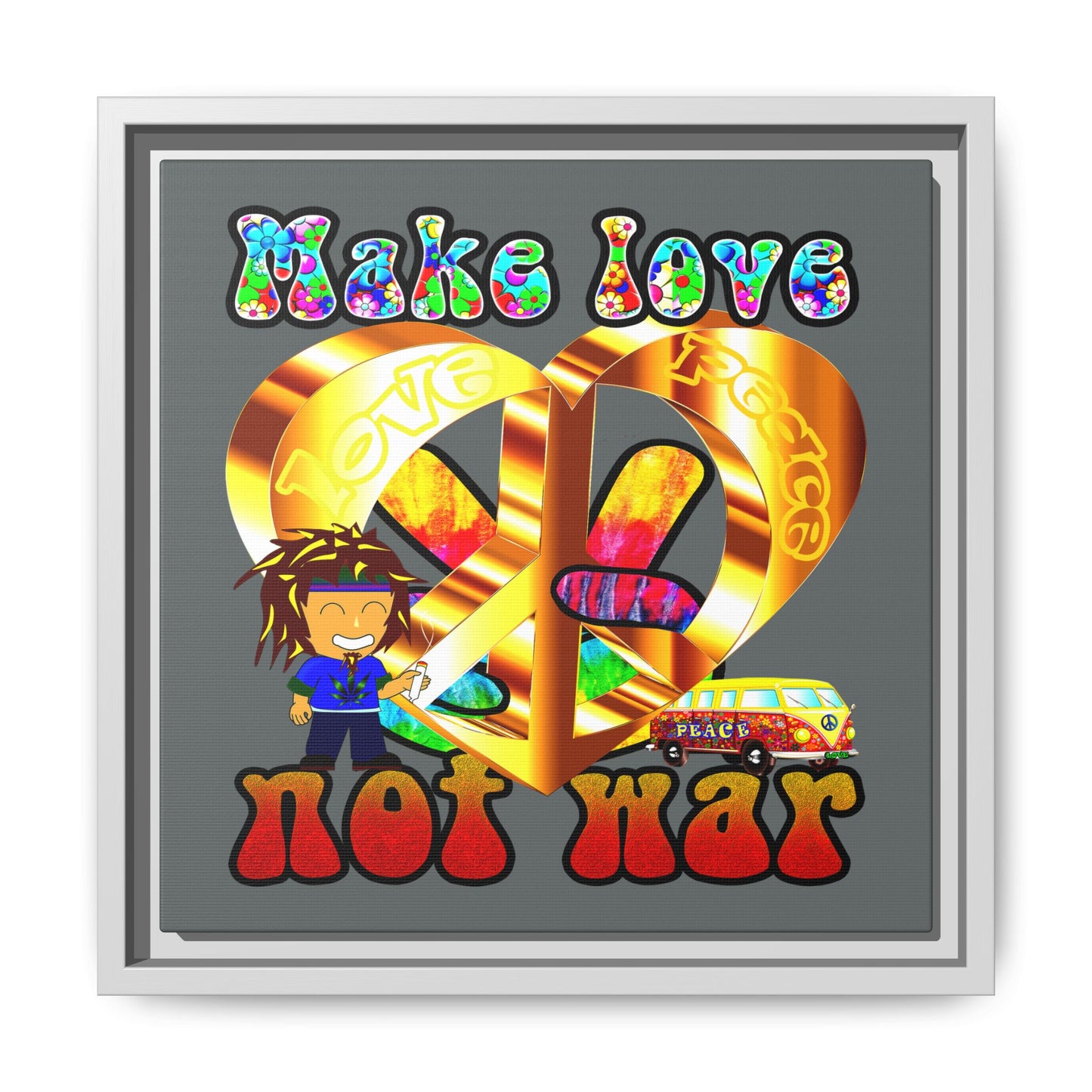 love peace - framed canvas art (dark grey)