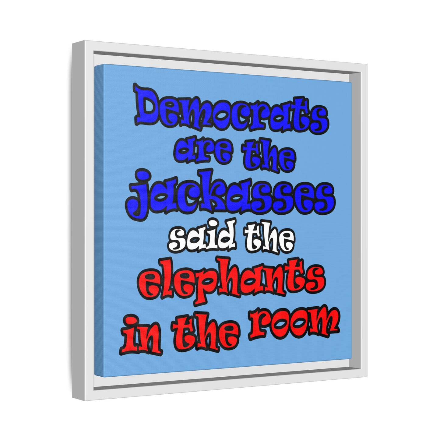 donkeys and elephants - framed canvas art (light blue)