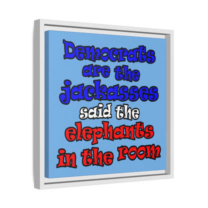 donkeys and elephants - framed canvas art (light blue)
