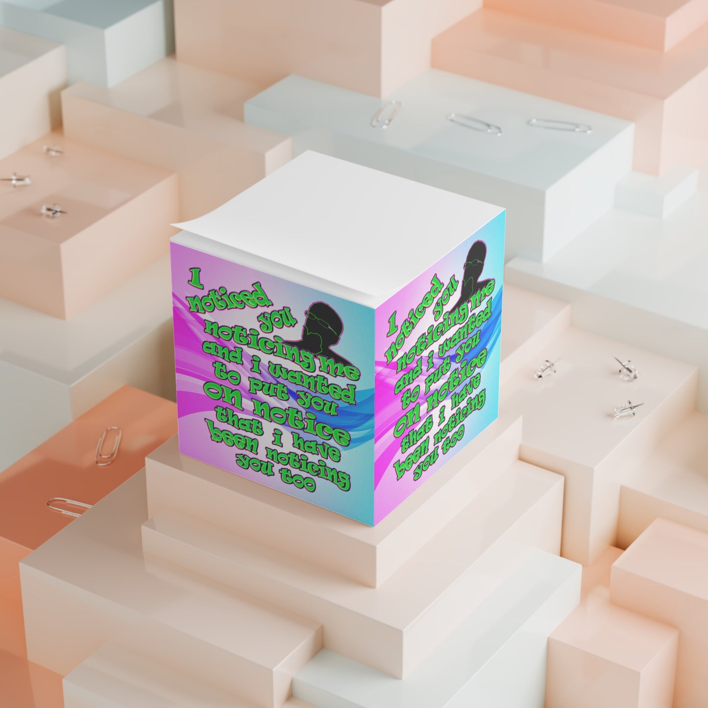 noticed you noticing - note cube (light blue-pink wave)