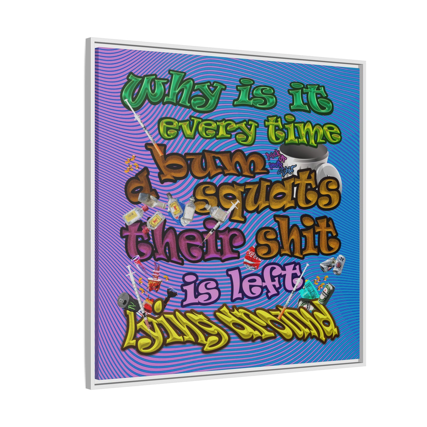 the bum's shit - framed canvas art (light blue-purple wave)