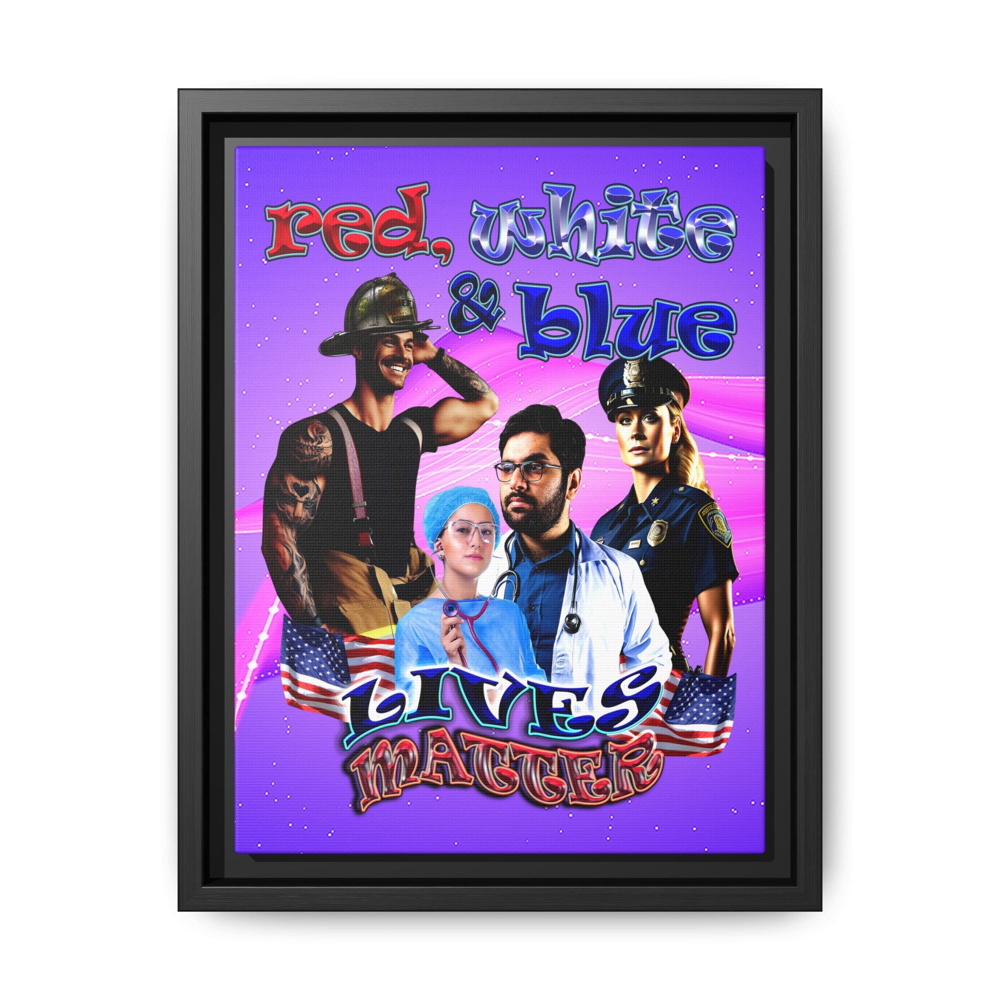 rw&b lives matter - framed canvas art (purple-pink wave)