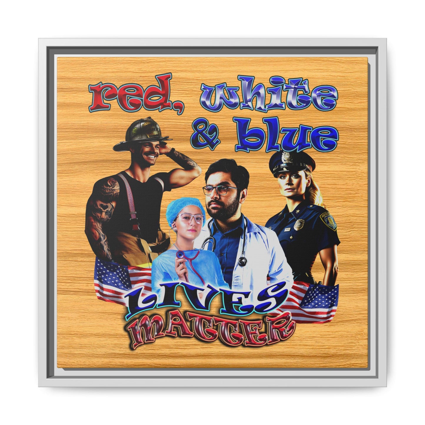 rw&b lives matter - framed canvas art (butterscotch wood finish)