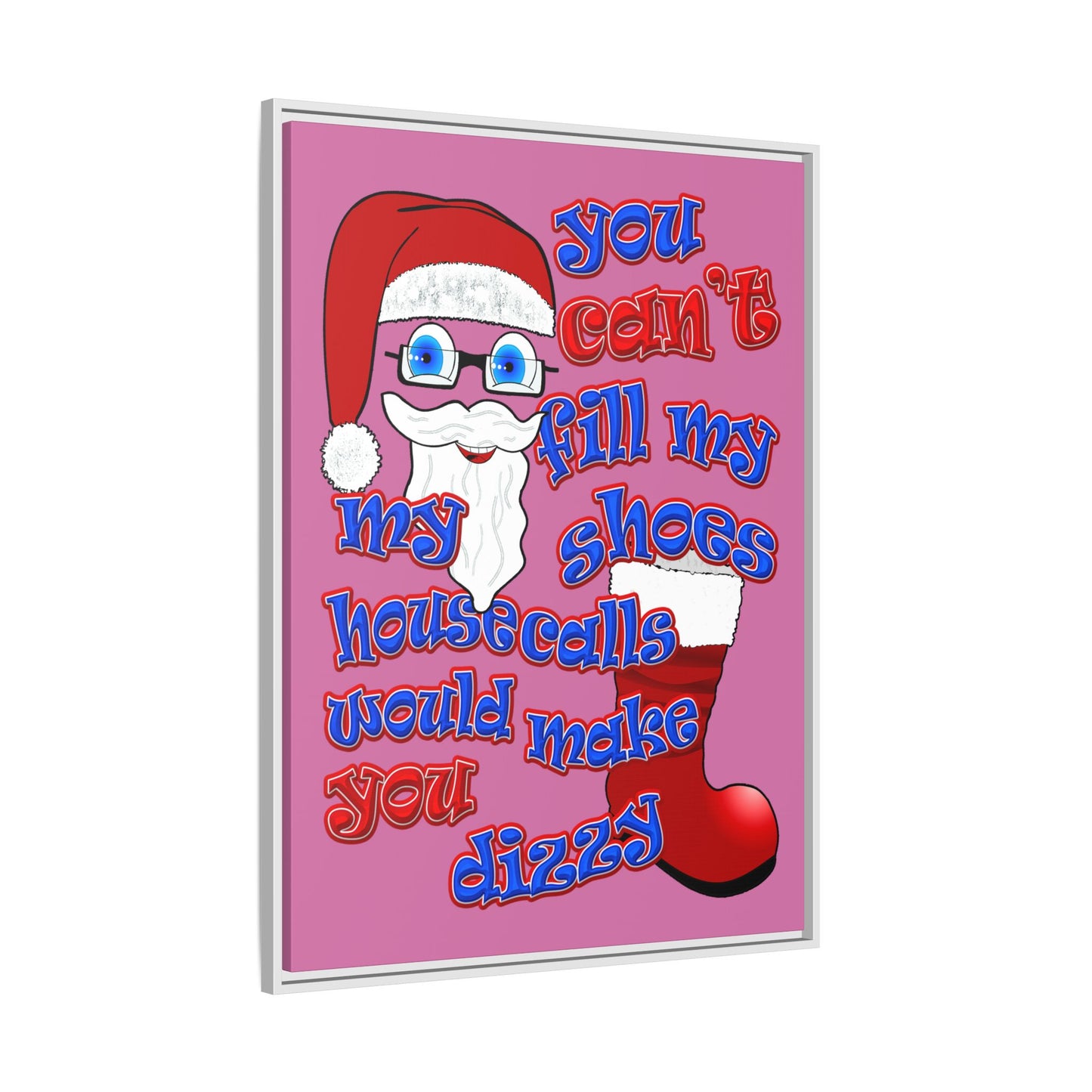 santa's shoes - framed canvas art (light pink)
