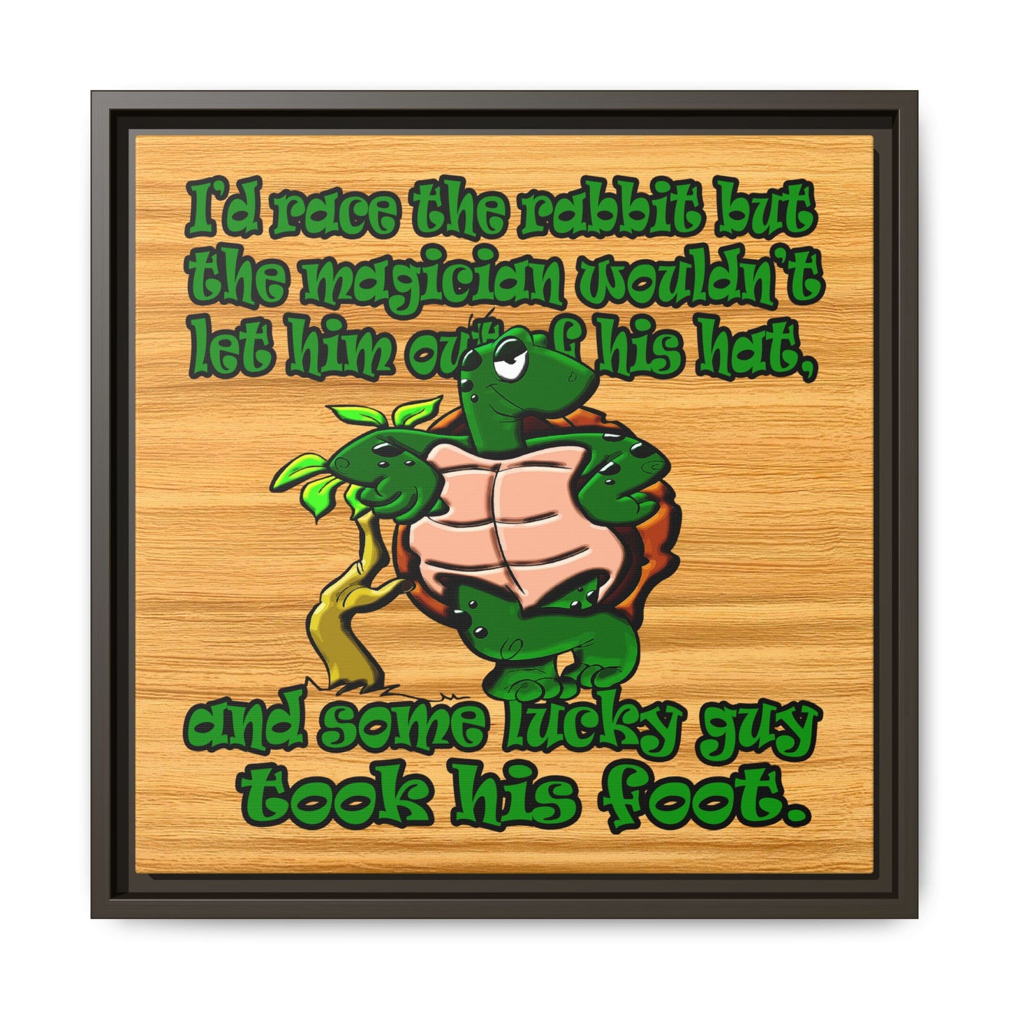 turtle race - framed canvas art (butterscotch wood finish)