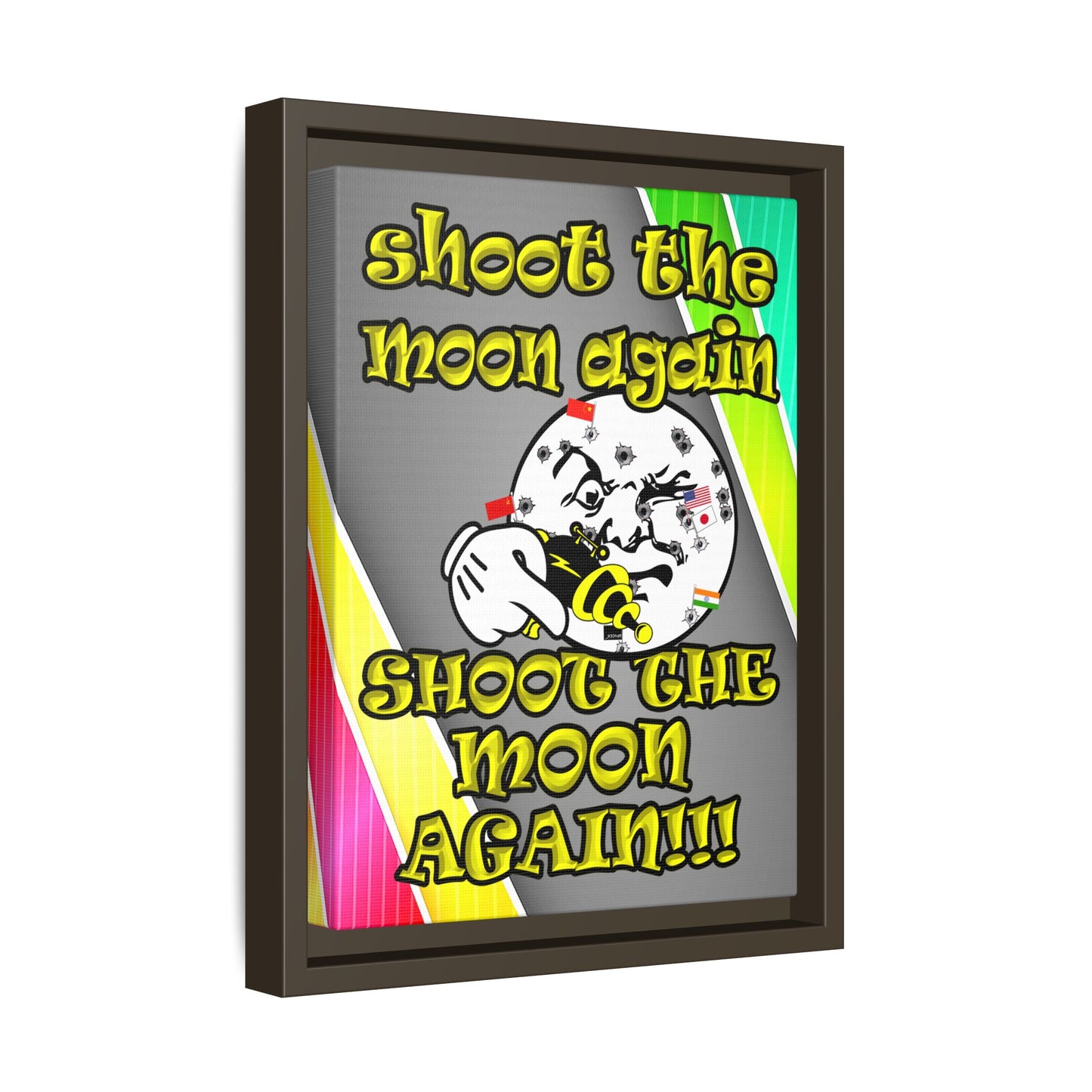 shoot the moon again - framed canvas art (rainbow split)
