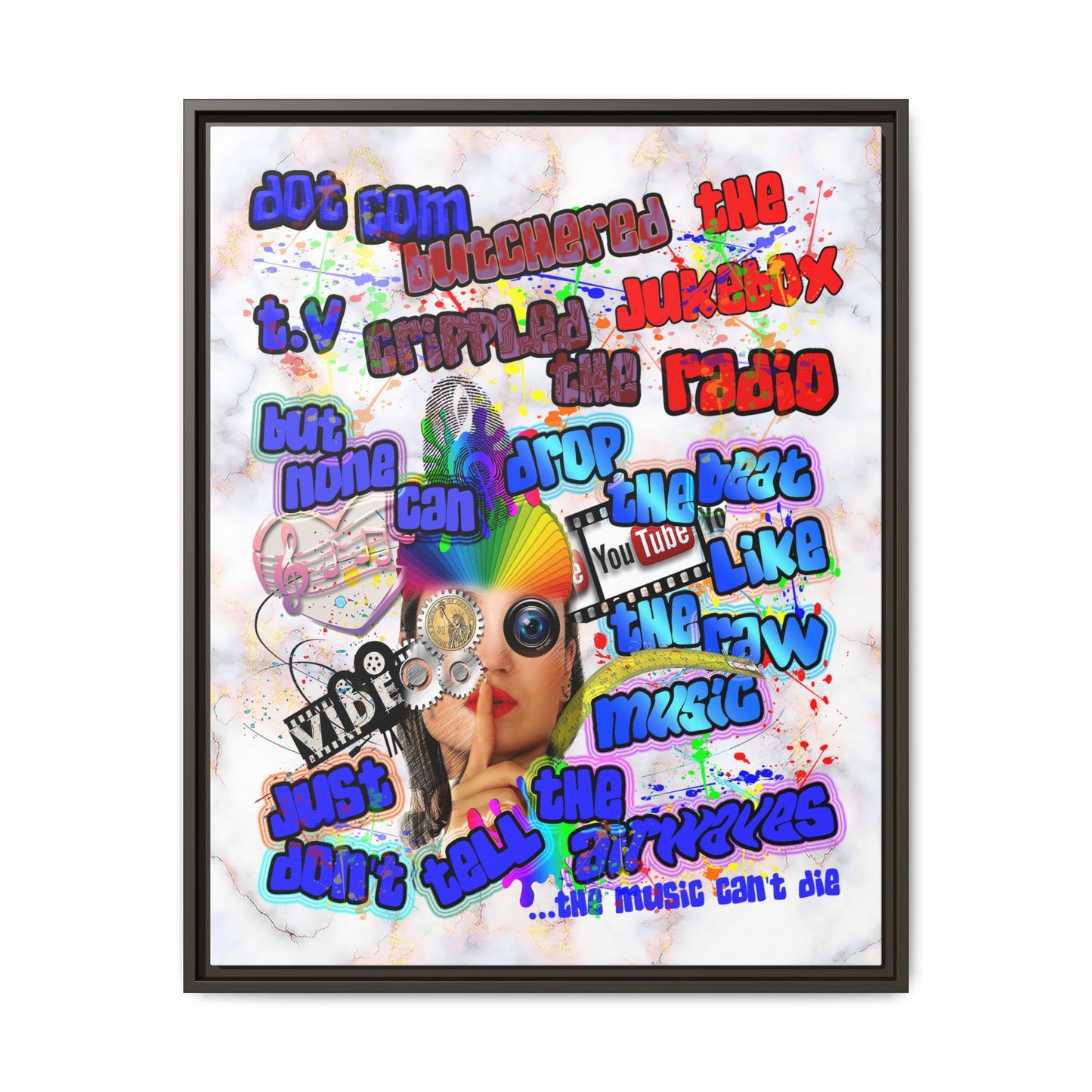 drop the beat - framed canvas art (white marble)
