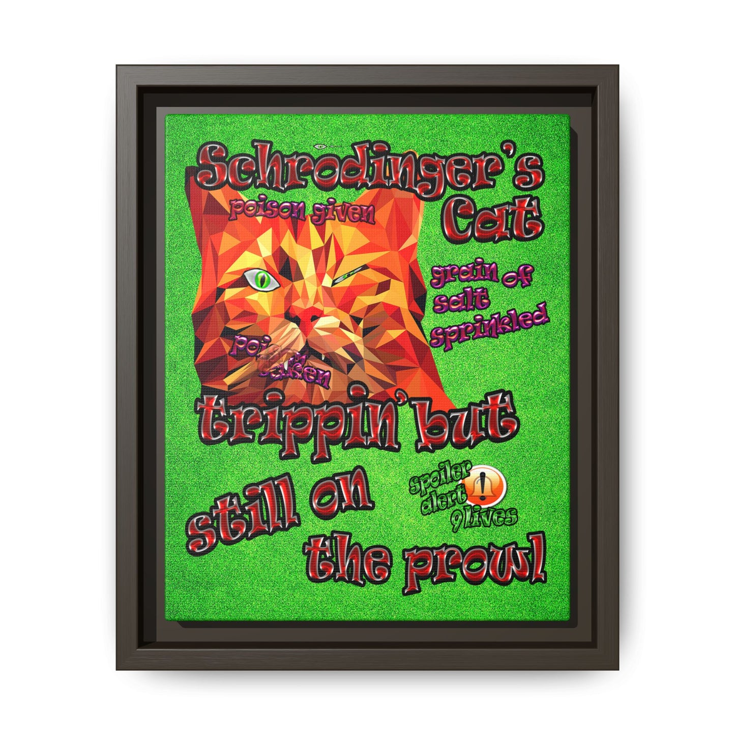 schrodinger's cat - framed canvas art (green turf)