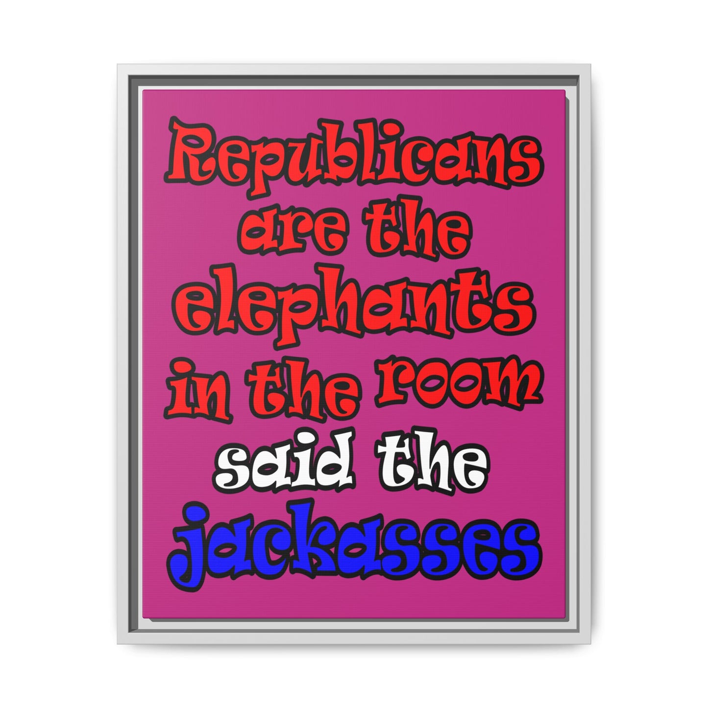 donkeys and elephants - framed canvas art (pink)