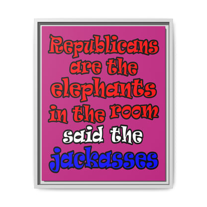 donkeys and elephants - framed canvas art (pink)