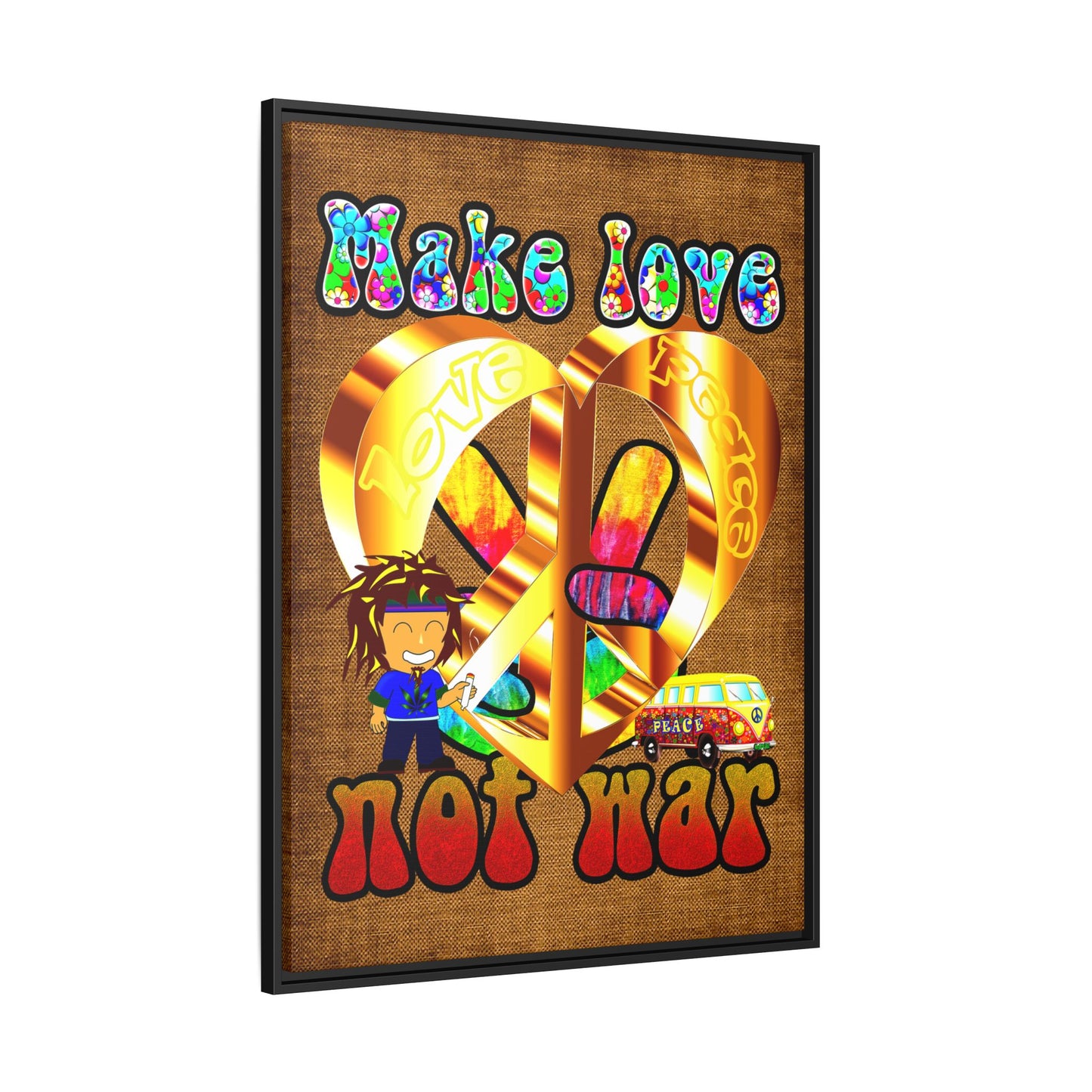 love peace - framed canvas art (brown papyrus)