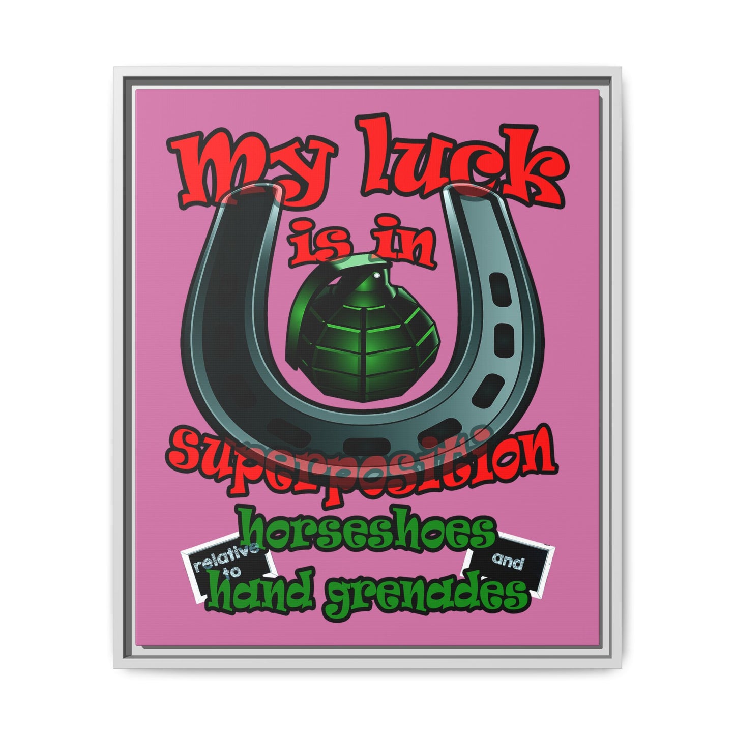 my luck - framed canvas art (light pink)