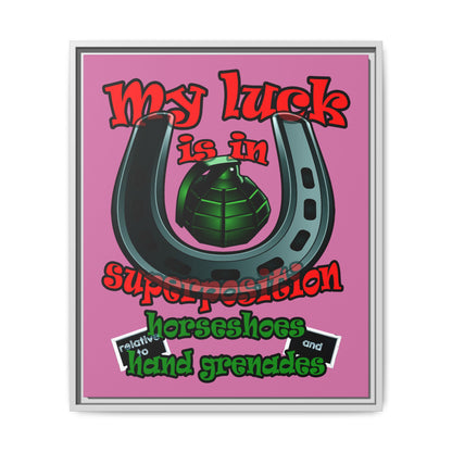my luck - framed canvas art (light pink)