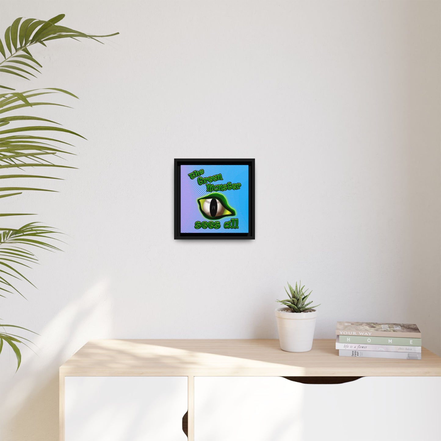 green monster - framed canvas art (light blue-purple wave)