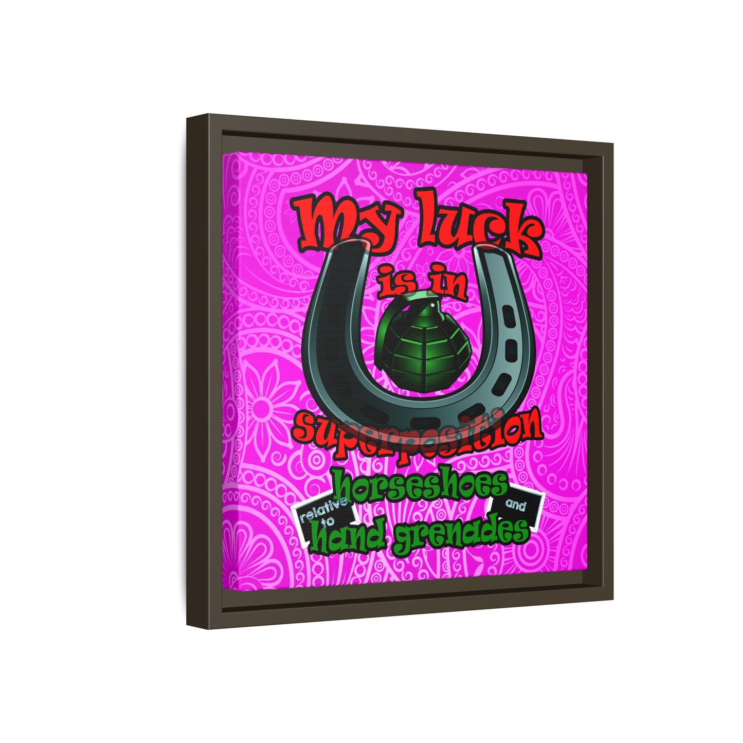 my luck - framed canvas art (pink swirl)