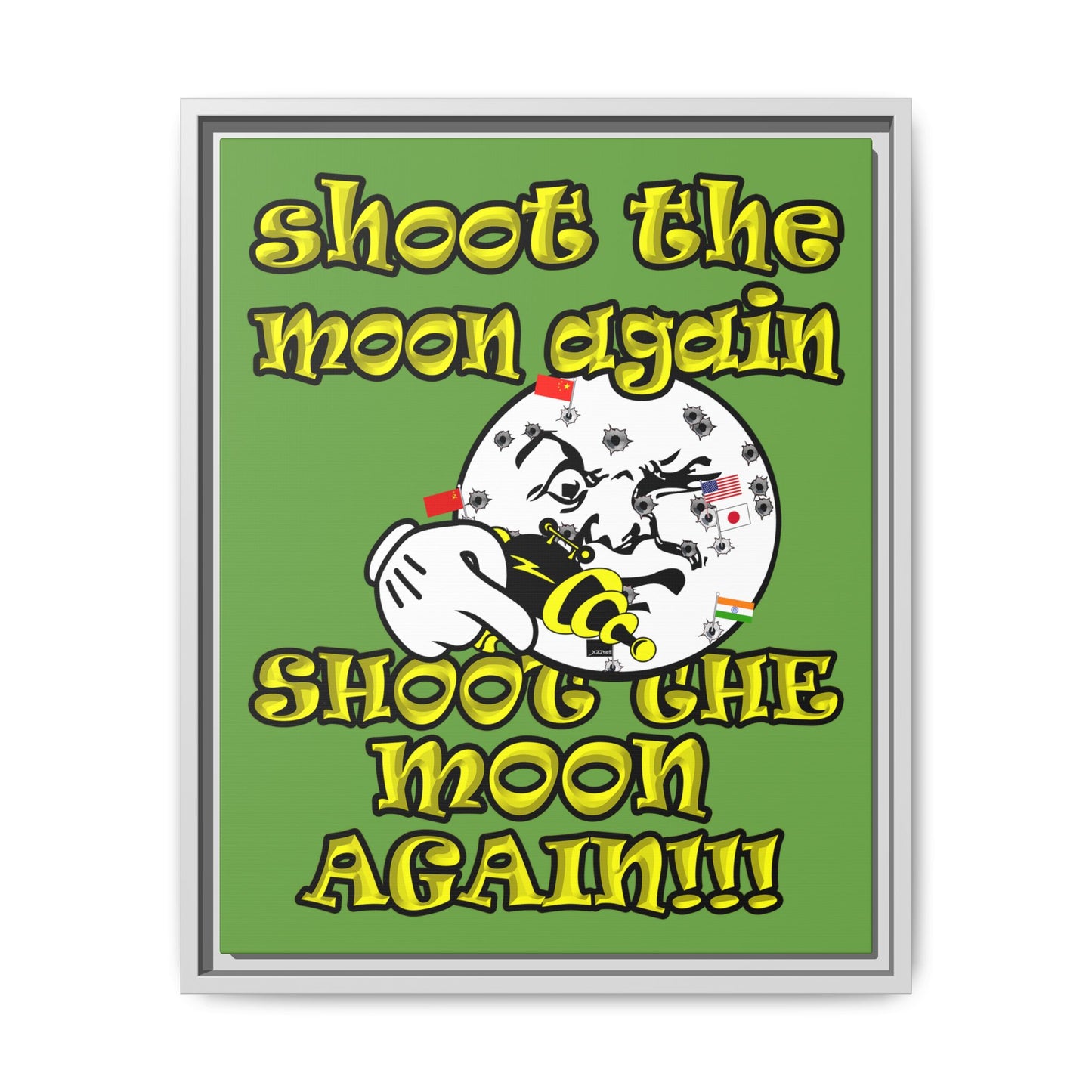 shoot the moon again - framed canvas art (green)