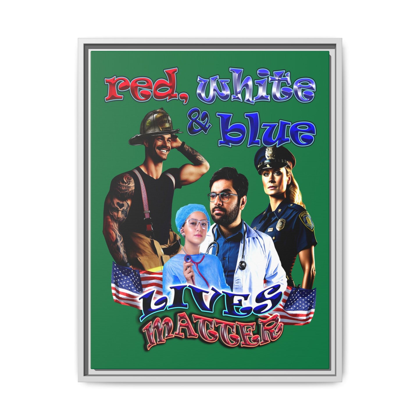 rw&b lives matter - framed canvas art (dark green)