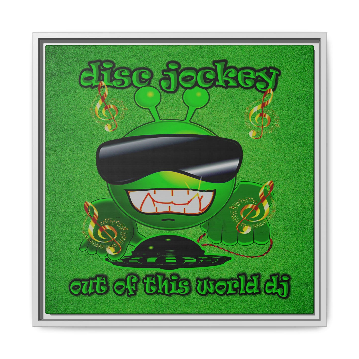 disc jockey - framed canvas art (green turf)