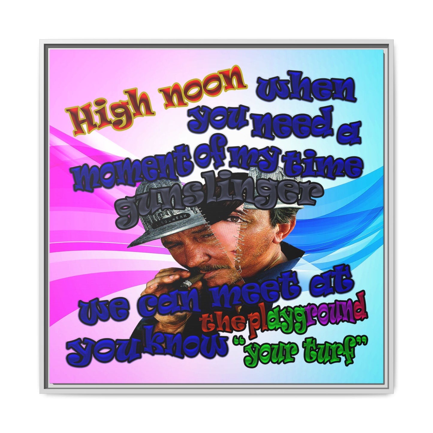 high noon - framed canvas art (light blue-pink wave)