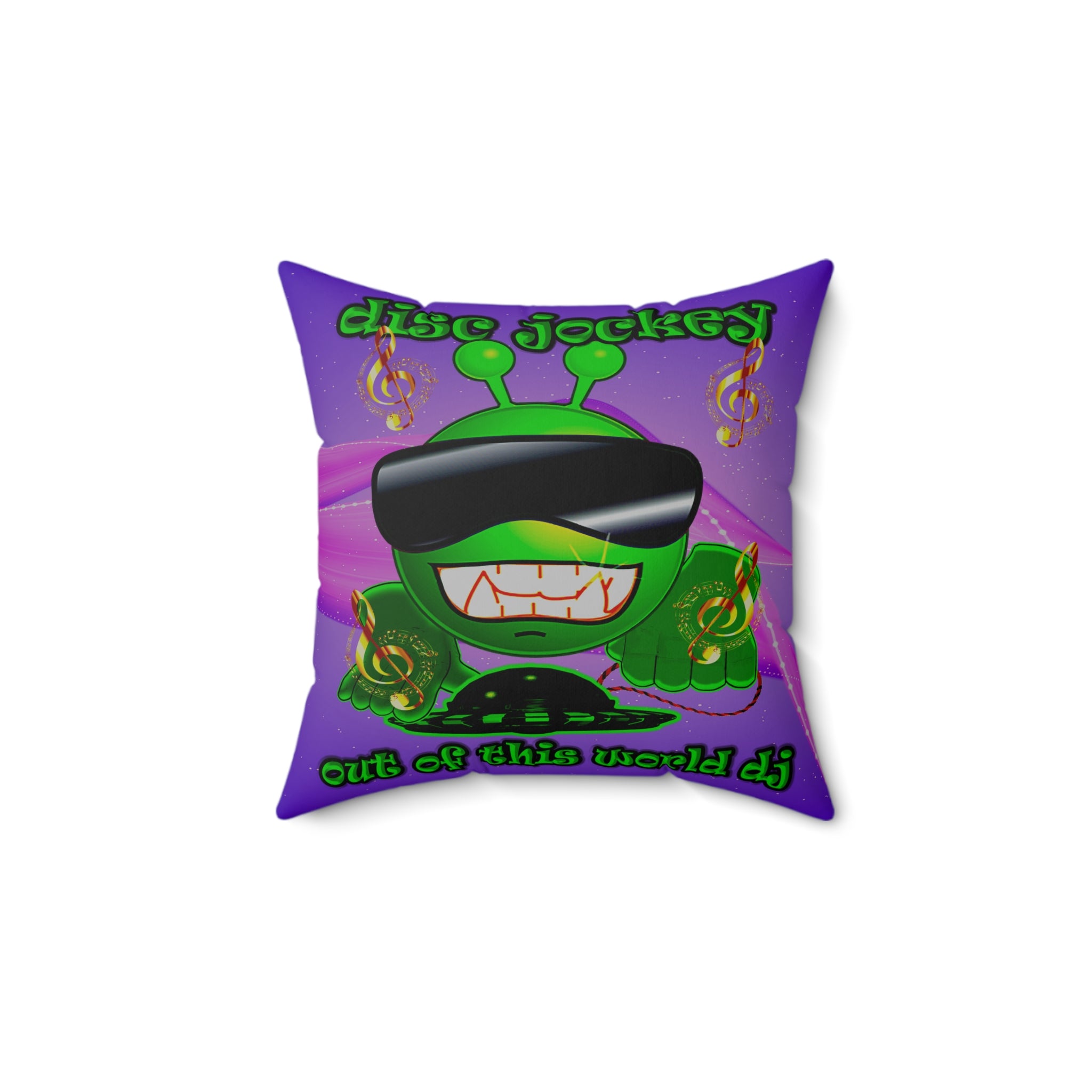 disc jockey - Spun Polyester Square Pillow - (purple-pink wave)