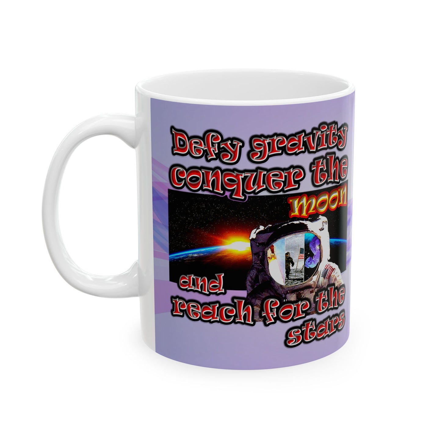 defy conquer reach - White Mug (light blue-pink wave)