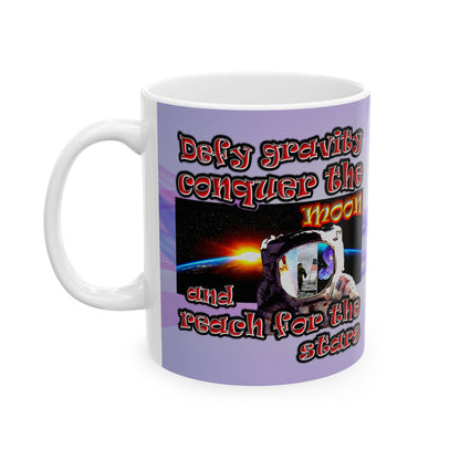 defy conquer reach - White Mug (light blue-pink wave)