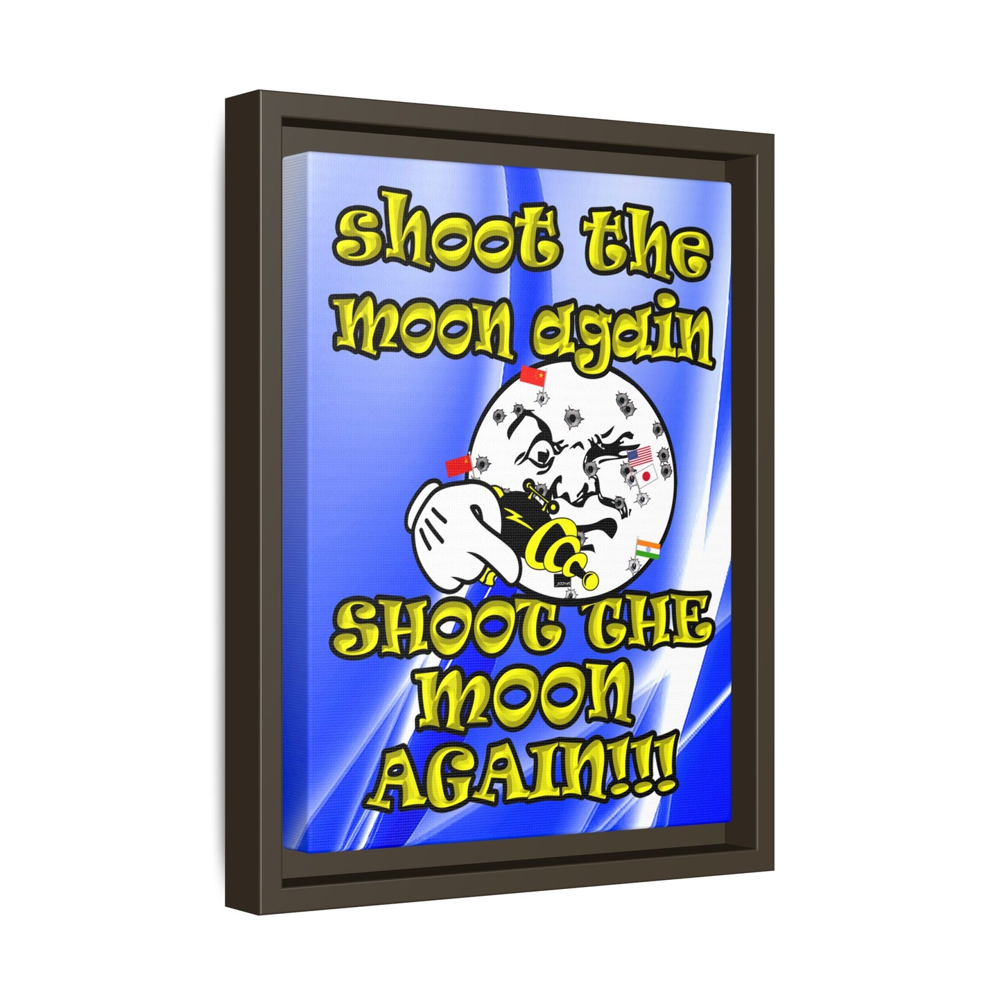shoot the moon again - framed canvas art (blue-white wave)