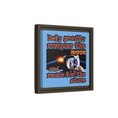 defy conquer reach - framed canvas art (light blue)