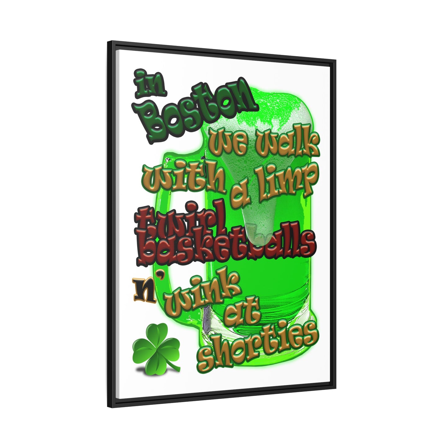 celtics logo - framed canvas art (white)