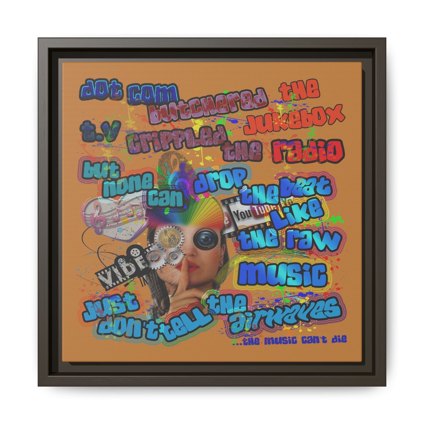 drop the beat - framed canvas art (light brown)