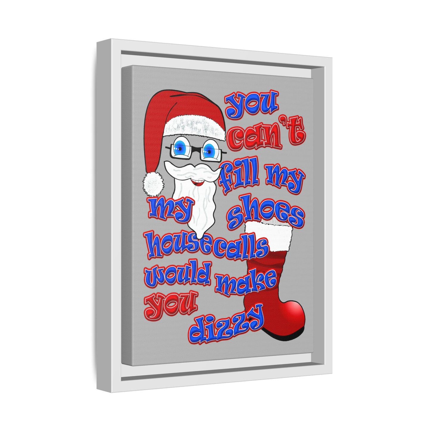 santa's shoes - framed canvas art (light grey)
