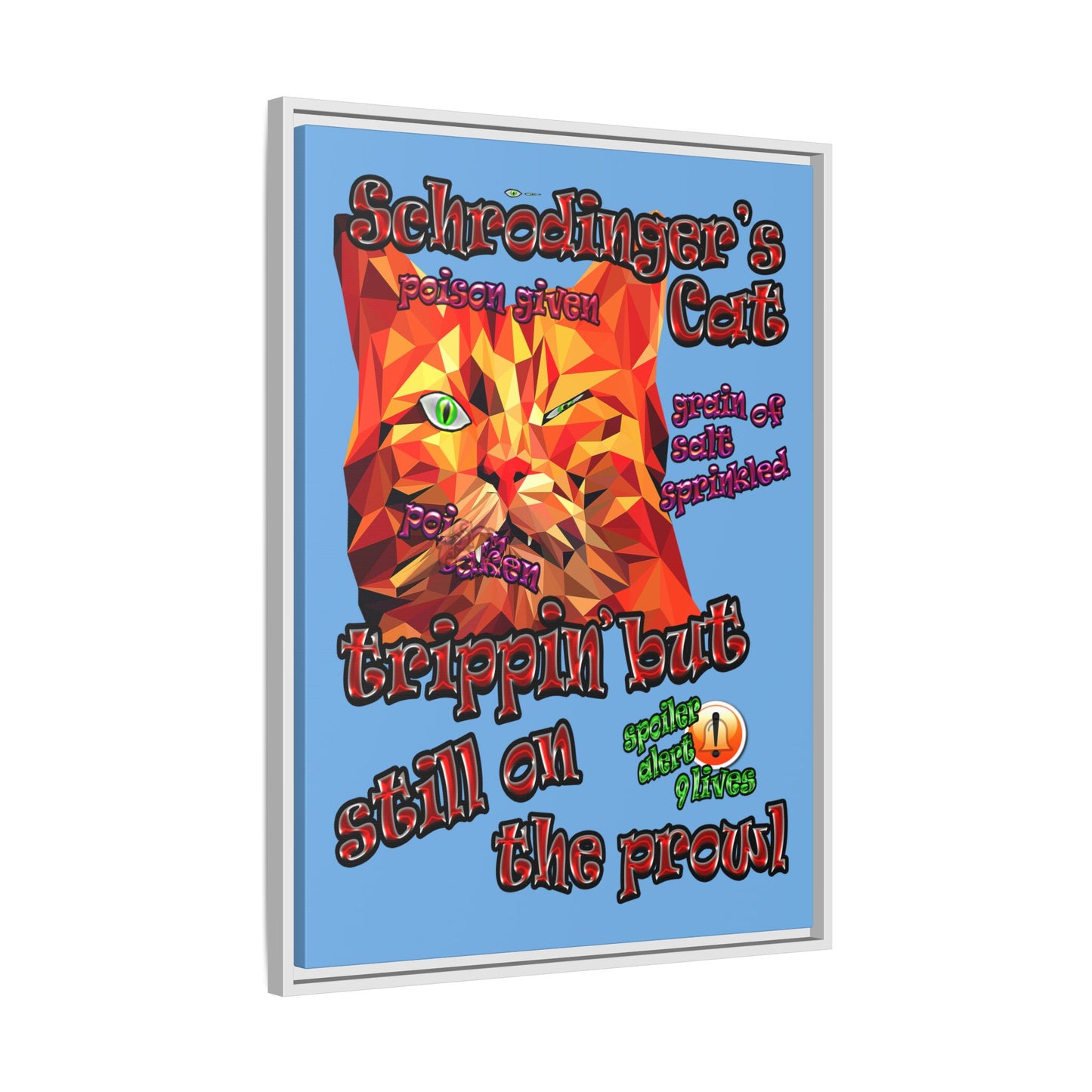 schrodinger's cat - framed canvas art (light blue)