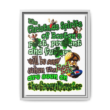 christmas spirits of boston - framed canvas art (white)