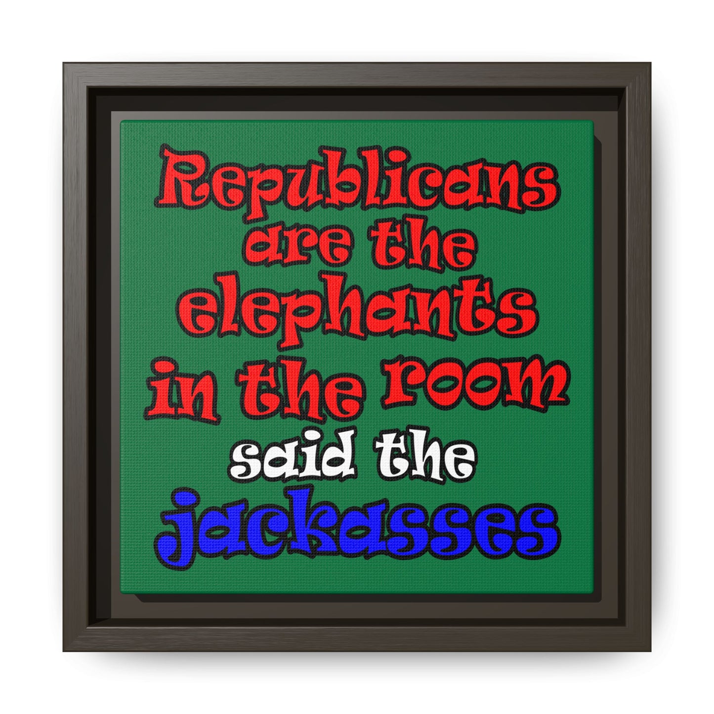 donkeys and elephants - framed canvas art (dark green)