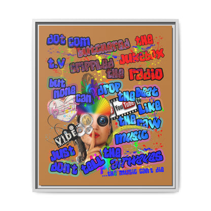 drop the beat - framed canvas art (light brown)