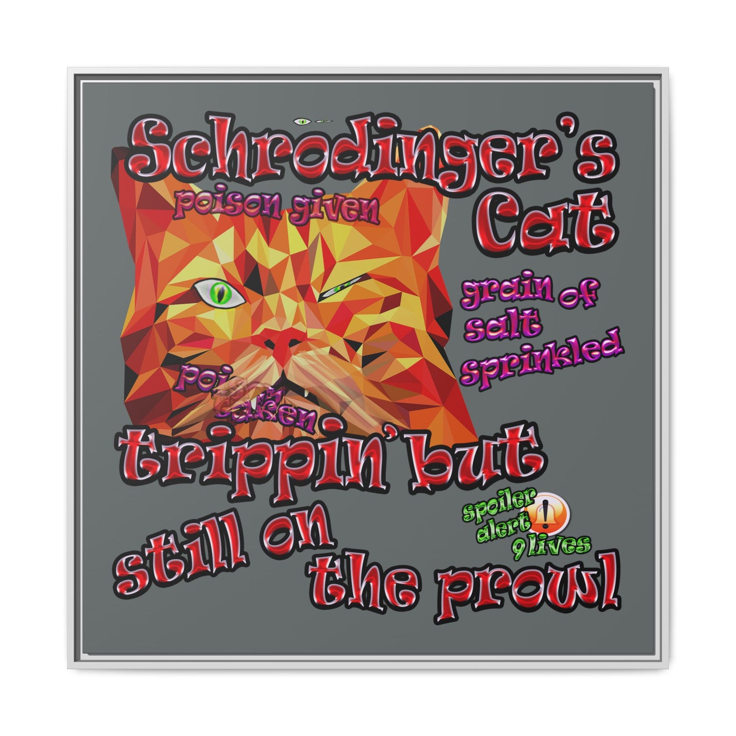schrodinger's cat - framed canvas art (dark grey)