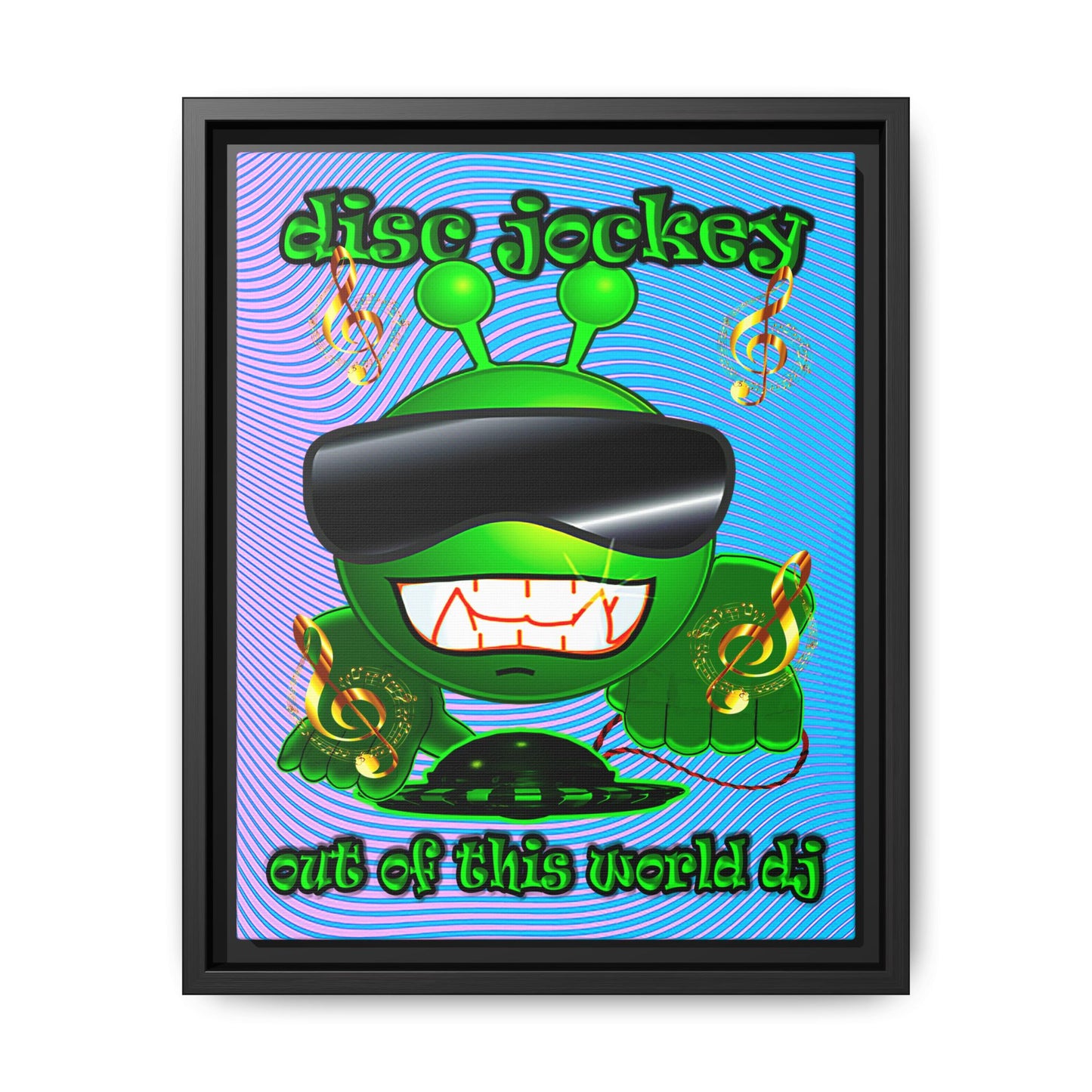 disc jockey - framed canvas art (light blue-purple wave)