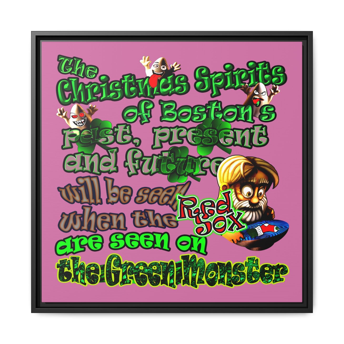 christmas spirits of boston - framed canvas art (light pink)