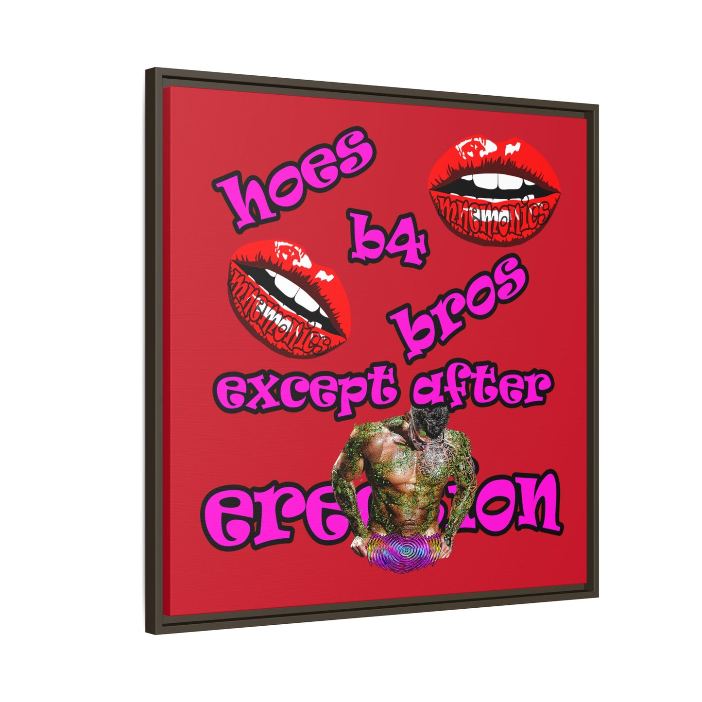 hoes b4 bros - framed canvas art (dark red)