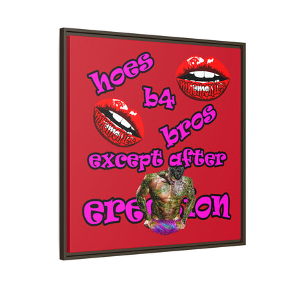 hoes b4 bros - framed canvas art (dark red)