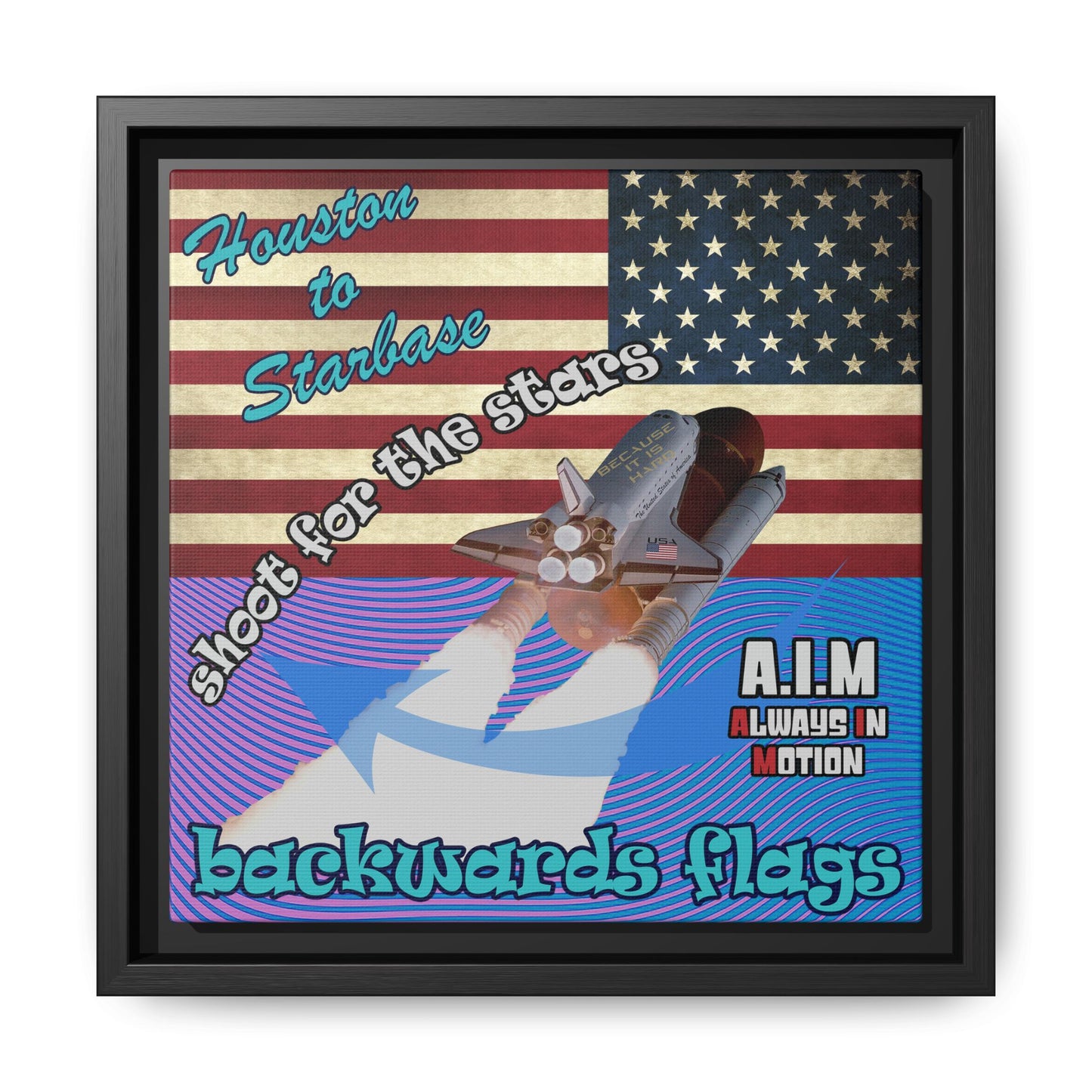 shoot for the stars - framed canvas art (light blue-purple wave)