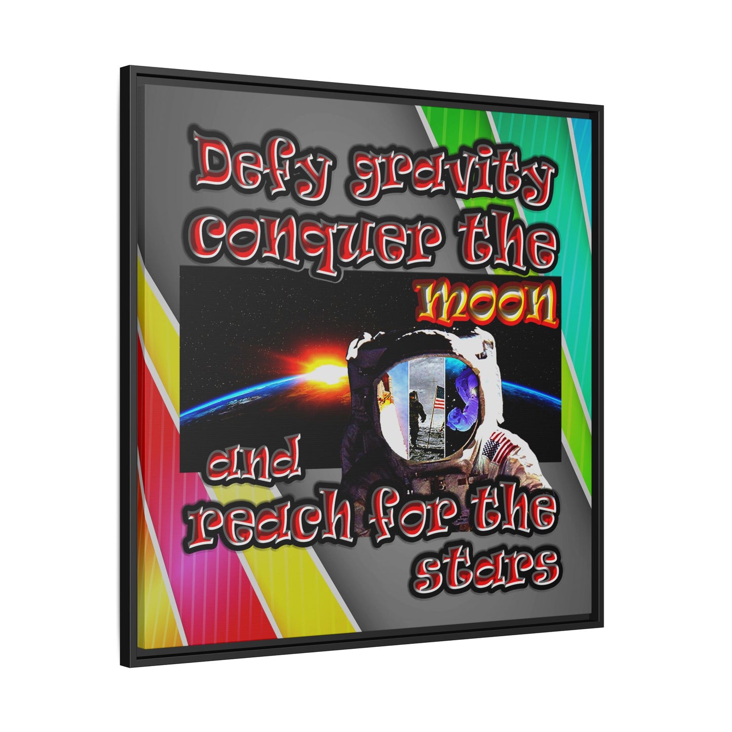 defy conquer reach - framed canvas art (rainbow split)