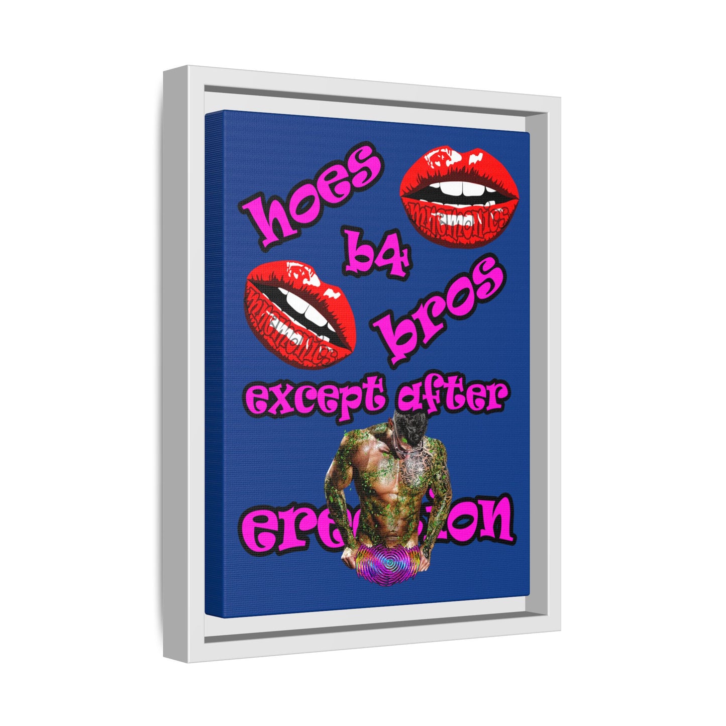 hoes b4 bros - framed canvas art (dark blue)