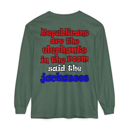 donkeys and elephants - Unisex Garment-dyed Long Sleeve T-Shirt