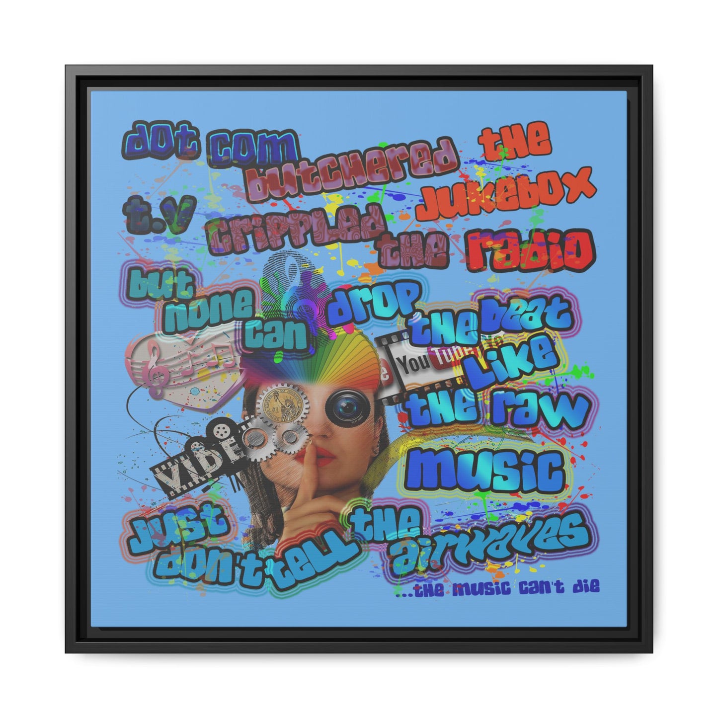 drop the beat - framed canvas art (light blue)