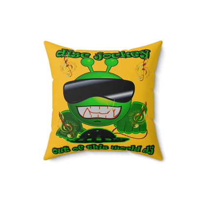 disc jockey - Spun Polyester Square Pillow - (yellow)