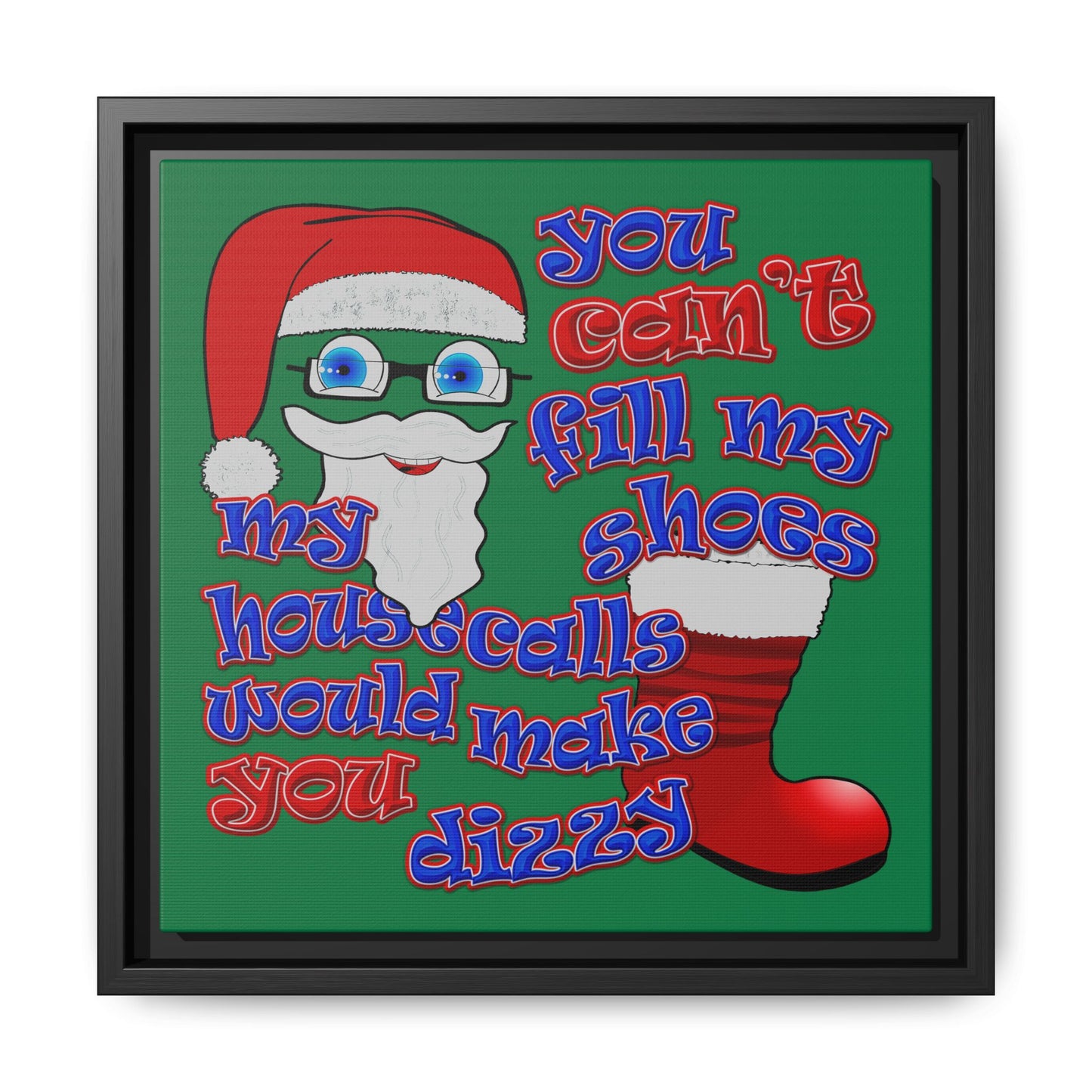 santa's shoes - framed canvas art (dark green)