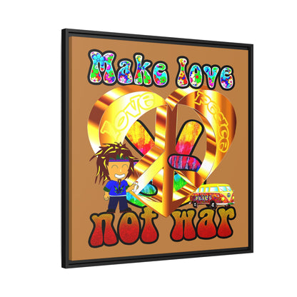 love peace - framed canvas art (light brown)