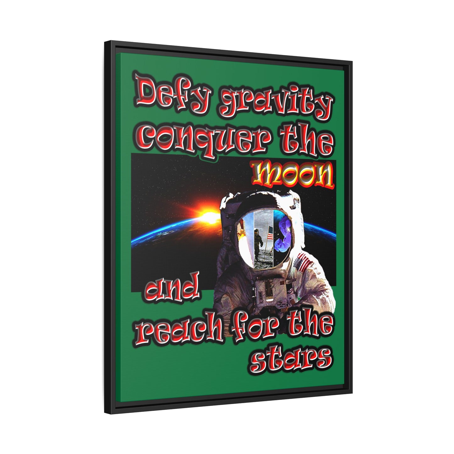 defy conquer reach - framed canvas art (dark green)