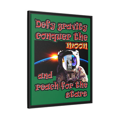 defy conquer reach - framed canvas art (dark green)
